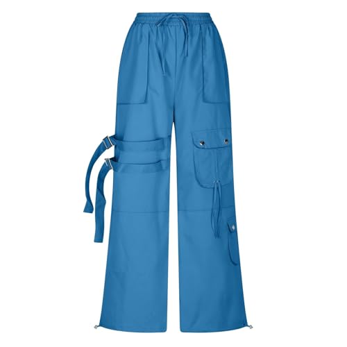 Pantalon décontracté femme bleu coupe ample pour effacer les complexes