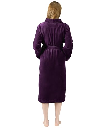 NY Threads Morgenmantel Damen Fleece Plüsch Weich Bademantel Nachtwäsche Hausmantel (X-Groß, Pflaume)