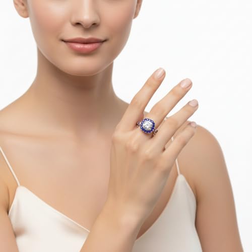 Image of Choose Your Gemstone Cathedral Halo Two Tone Engagement Ring 925 Sterling Silver Round Shape Halo Engagement Rings Lightweight Office Wear Everyday Gift Jewelry US Size 4 to 12