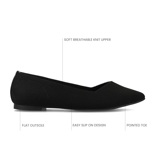 Journee Collection Womens Minnah Knit Ballet Dress Flats Slip On Pointed Toe Cushioned Fashion Ballerina Shoe Black 11 Medium WOMENS US3