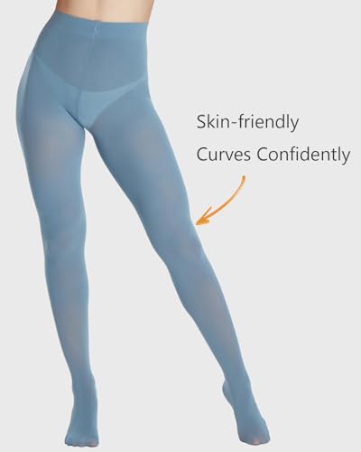 Image of DUCMODA Womens 80 Denier Opaque Tights, Women's Soft Solid Color Footed Pantyhose, High Waist Stocking with 30+ Colors