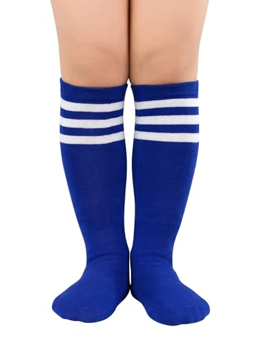 Komorebi Kids Soccer Socks Toddler Soccer Socks Kids Socks Toddler Knee High Socks 1 Pack Blue White
