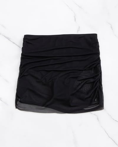 SherryDC Women's Ruched Mesh Bikini Swimsuit Bottoms High Waisted Sheer Short Swim Skirt4