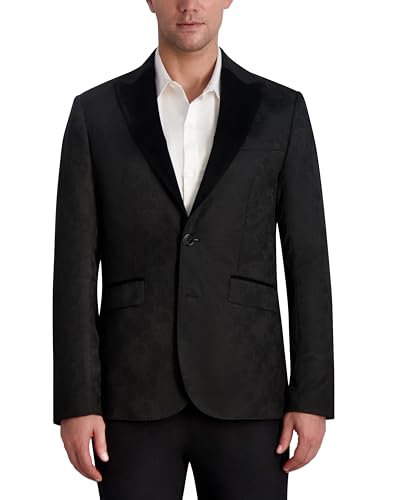 KARL LAGERFELD Men's 2 Button Long Sleeve Skull Jacquard Blazer2