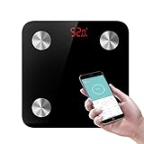 Tipps: Bitte ziehen Sie vor der Messung Ihre Schuhe und Socken aus. Die digitale personenwaagen muss auf einer harten und ebenen Oberfläche platziert werden. Teppiche oder andere weiche Oberflächen können die Messgenauigkeit beeinträchtigen. Nur das Körpergewicht kann direkt auf dem Display abgelesen werden, die anderen Werte werden in der App angezeigt.