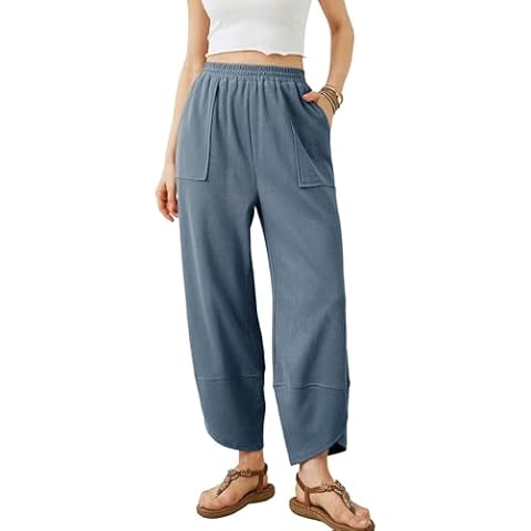 Xiaoxuemeng Womens Baggy Wide Leg Pants Casual Elastic Waisted Palazzo Harem Pants with Pockets (Dustyblue-M) Cover