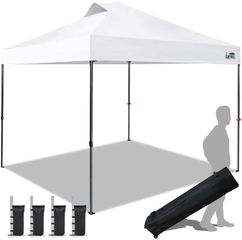 Eurmax USA NOMATTER ONE-Person Open&Close 10x10ft Pop Up Canopy TentPortable Shelter Canopy for Outdoor EventsInstant Canopies Temporary Sunshade Bonus 4 Sand Bags(White)