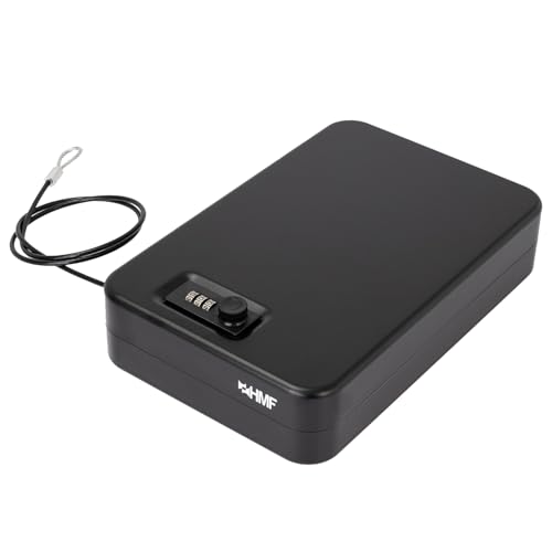 HMF 316-02 Sicherheitsbox mit Zahlenschloss, tragbarer Safe, Sicherungskabel | 29 x 19 x 6,5 cm | Schwarz