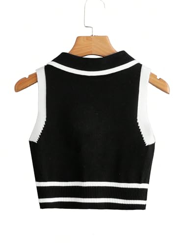Verdusa Women's Button Down Old Money Striped Sleeveless Sweater Vest Collar Knit Top2