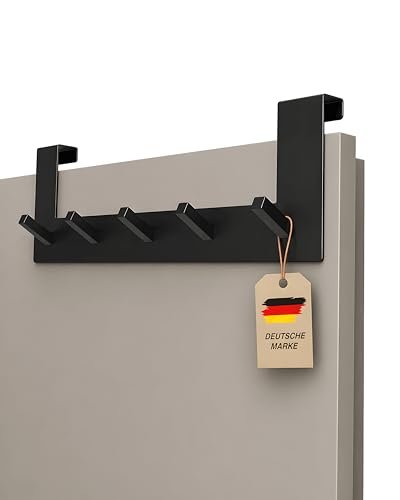VMbathrooms Premium Türgarderobe mit einzigartigem Haken Design | Türhakenleiste für Standard Türfalz bis 2 1cm | Kleiderhaken Tür + Gratis E-Book (Farbe: Schwarz matt)