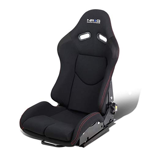 NRG Innovations NRG-RSC-400BK Universal Recline Bucket Seat Adjustable Reclining Back Racing Seat Black Cloth FRP Frame w/Bottom Mount Medium Size