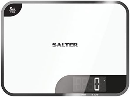 Salter 1064 WHDR Electronic Kitchen Scale, 5 kg Capacity, Easy Read Backlit Display, Add & Weigh Function, Measures Liquids and Fluids, Large Platform, Mirror Finish, Metric/Imperial, White