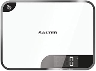 Salter 1064 WHDR Electronic Kitchen Scale, 5 kg Capacity, Easy Read Backlit Display, Add & Weigh Function, Measures Liquids and Fluids, Large Platform, Mirror Finish, Metric/Imperial, White