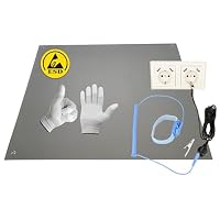 Minadax 60 x 30cm GRAU Antistatik ESD Computer Matte Tischmatte „Premiumqualität“ inkl. Manschette + 2,4m Verlängerung + ESD Handschuhe GR-L