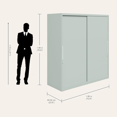 Image of Interio by Godrej Slide N Store XL 2-Door Steel Wardrobe | Matte Sky Gray, 1-Year Warranty, 2 Drawers