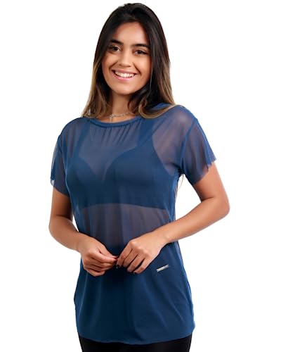 Blusa de tule 10736 Feminina Transparente Academia (Marinho, GG)