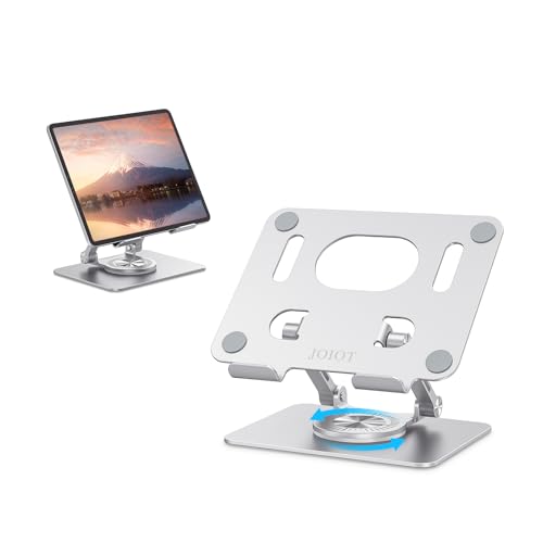 JOIOT Tablet Stand, Swivel Ipad Stand with 360 Rotating Base, Adjustable Tablet Holder for Drawing, Compatible with iPad Pro/Air/Mini and More (Silver