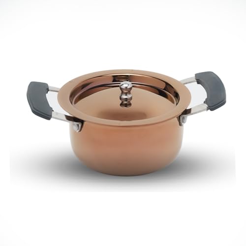 Image of Silver Queen Tri-Ply Stainless Steel Mini Casserole Saucepot | Rice Patila | Induction & Gas Compatible, Even Heat Distribution & Durable Design, Gift Item (Copper Finish 10 cm, 0.35 LTR)