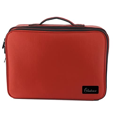 Image of Adson Large Makeup Bag 3 Layers Professional Train Cosmetic Bag Makeup Organizer Case Portable Artist Storage Brush Box with Adjustable Dividers and Strap for Makeup Accessories (Red)