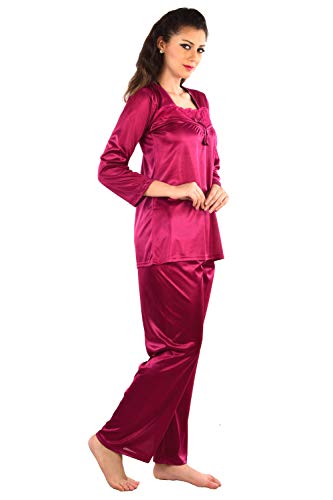 Image of Women's Satin Full Sleeve Night Suit Set of Top & Pyjama