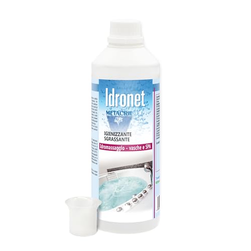 Metacril Idronet + Bicchierino Dosatore Graduato, Detergente Specifico Universale per Vasca Idromassaggio Spa, Non Schiumogeno, ad Azione Igienizzante e Sgrassante - 1 LT