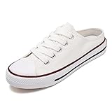 [ジーティアモ] かかとなし スニーカー レディース スリッポン ローファー キャンパス シューズ ひも レースアップ 通気性 軽量 すりっぽん 黒 くろ ブラック くつ 靴 踵 なし 春 夏 ロング シーズン かわいい 可愛い おしゃれ お洒落 通勤 通学 ワンマイル ルーム 部屋 (ホワイト, measurement_24_point_0_centimeters)