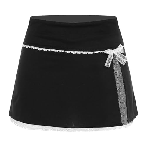 Mini Skirts for Women Lace Zipper up Short Going Out Skirt Y2K Summer Skirts Black S3