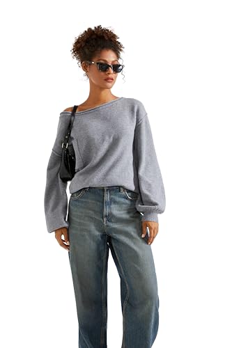 SUUKSESS Women Off The Shoulder Fall Sweaters Long Sleeve Boat Neck Oversized Pullover Sweater Tops