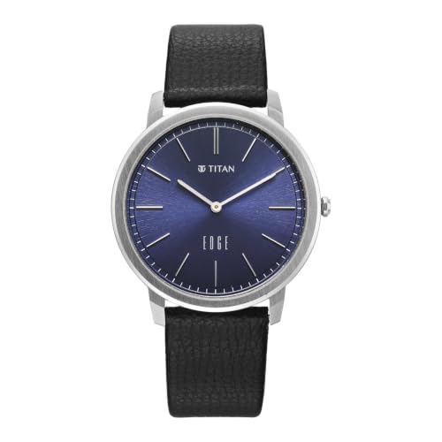 Image of EDGE Meister with Quartz Analog 2 Hands Display Blue Dial Genuine Crumpy Soft Leather Strap Strap Watch for Men - 10065SL02