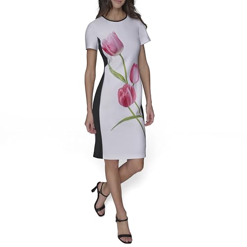 Image of Karl Lagerfeld Women's Printed Short Sleeve Contrasting Sheath Dress