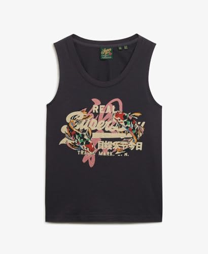 Superdry Débardeur vintage avec logo Tokyo pour femme avec col rond, gris, S