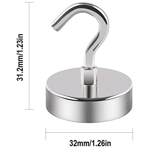 Image of DIYMAG Magnetic Hooks,110 Lb Heavy Duty Strong Magnet With Hook For Hanging, Strong Rare Earth Neodymium Magnet Hooks 6 Packs, Silver