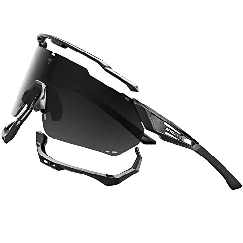 ATTCL Lunettes de soleil de cyclisme polarisées pour hommes femmes lunettes de sport 5033 C1 Black+Grey Cover