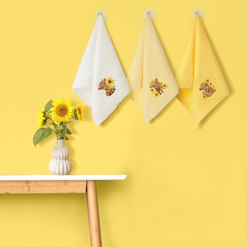 FuWeave 3 Pcs Sunflower Highland Cow Hand Towels Embroidered Highland Cow Farmhouse Yellow Decorative Bathroom Towels for Bathroom Kitchen Decor, 100% Cotton, 13.3 x 29.5''