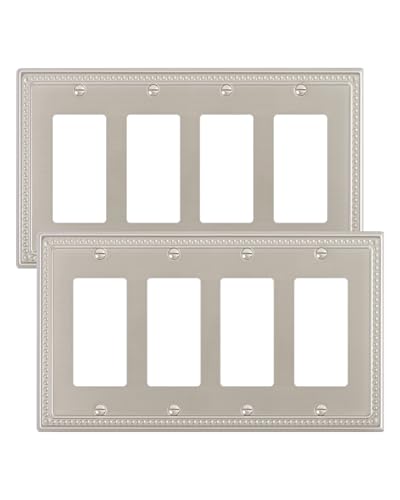 TREEWELL 2-Pack Quad Decorator Outlet Cover Plate, Brushed Nickel