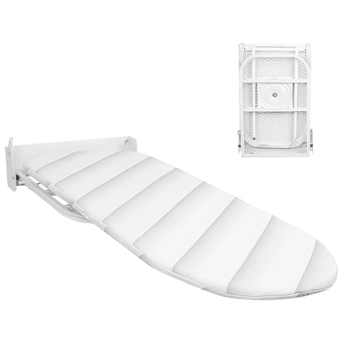 VIGORES Wall-Mounted Ironing Board, 180° Swivel Retractable Ironing Board with Heat Resistant Cover, for Small Spaces, Laundry Room, Home (White)