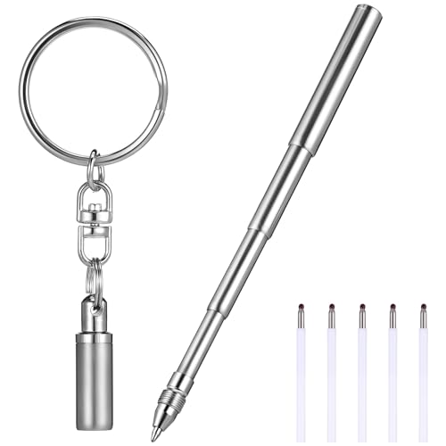 Petit stylo à bille rétractable en acier inoxydable Operitacx avec mini porte-clés