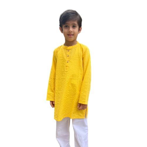 Image of Boys Cotton Kurta Pajama Set - Kurta with White Pajama | Traditional Indian Wear for Kids | Festive, Wedding & Party Outfit