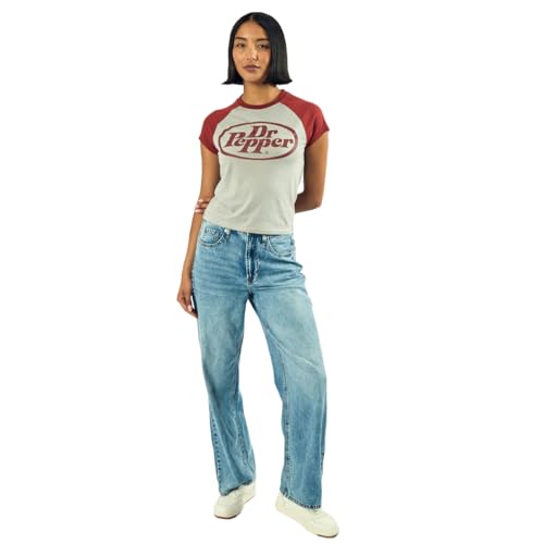 Dr Pepper Logo Women's Gray Heather Crew Neck Short Sleeve Baby Raglan Tee2