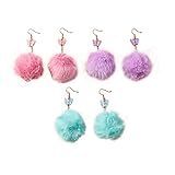 3Pairs Colorful Faux Fur Ball Butterfly Plush Pom Pom Drop Dangle Earring Set Lovely Long Tassel Statement Earring for Women Christmas Valentines Jewelry Gift-A butterfly