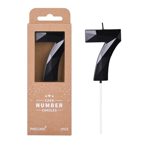 PHD CAKE 2.76 Inch Crystal Black 7 Number Birthday Candles, Red Number Candles, Cake Number Candles, Party Celebration