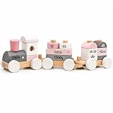 Personalisierte Holzeisenbahn rosa – Personalisierte Geschenke Baby | Steckspielzeug | Geschenk zur Geburt Mädchen | Holzzug mit Name & Geburtsdaten – Label Label