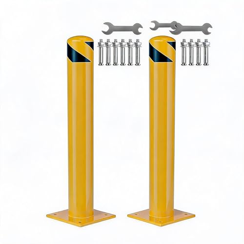 Image of GarveeLife Steel Safety Bollards Heavy Duty 48 Inch,2 Pack Yellow Bollard Post for Parking Lot & Garage - Removable Security Bollard Post with Reflective Tape, Anchor Bolts Included (4.5 inch Diameter)
