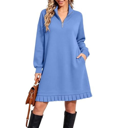 Sweatshirt Dress Women Half Zip Long Sleeve Mini Dress 2026 Fall - image 7