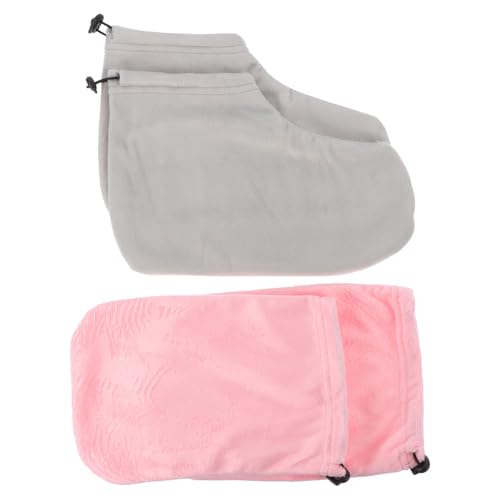 SKISUNO Guantes y Botines de Parafina Banda Elástica, 4 Piezas (guantes Rosas y Botines Grises), Cubiertas Térmicas para Terapia de Cera para Manos y Pies, Funda Spa para Cuidado