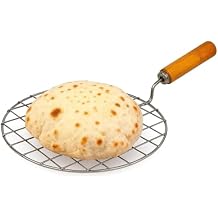 AnNafi Wire Rack for Cooking Roti, Chapati & Bread | Stainless Steel Cooking Wire Rack for Gas Stove Roasting | BBQ & Barbecue Grilling Rack Mesh with Wooden Handle | Phulka & Papad Roaster