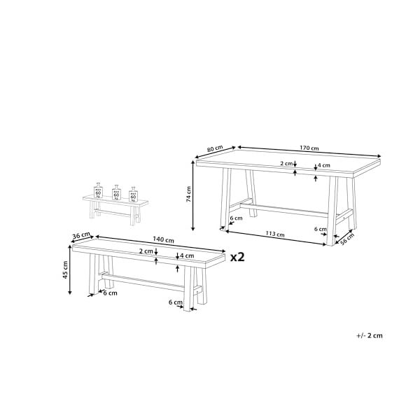 Beliani Gartenset Akazienholz Hellbraun & Weiß