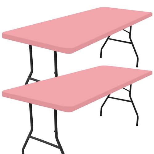 Smiry 2 Pack Rectangle Picnic Table Cloth, Waterproof Elastic Fitted Tablecloths, Washable Polyester Rectangular Patio Table Cover for Camping, Indoor and Outdoor (Dusty Pink, 24"x48")