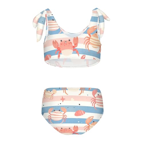 KLL Striped Pattern Cute Watercolor Crabs Girls' 2 Piece Bikini Set Quick-Dry Swimsuit Swimwear Adjustable Strap2