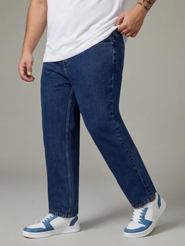 Image of Urbano Plus Men's Relaxed Fit Washed Denim Jeans Non-Stretchable